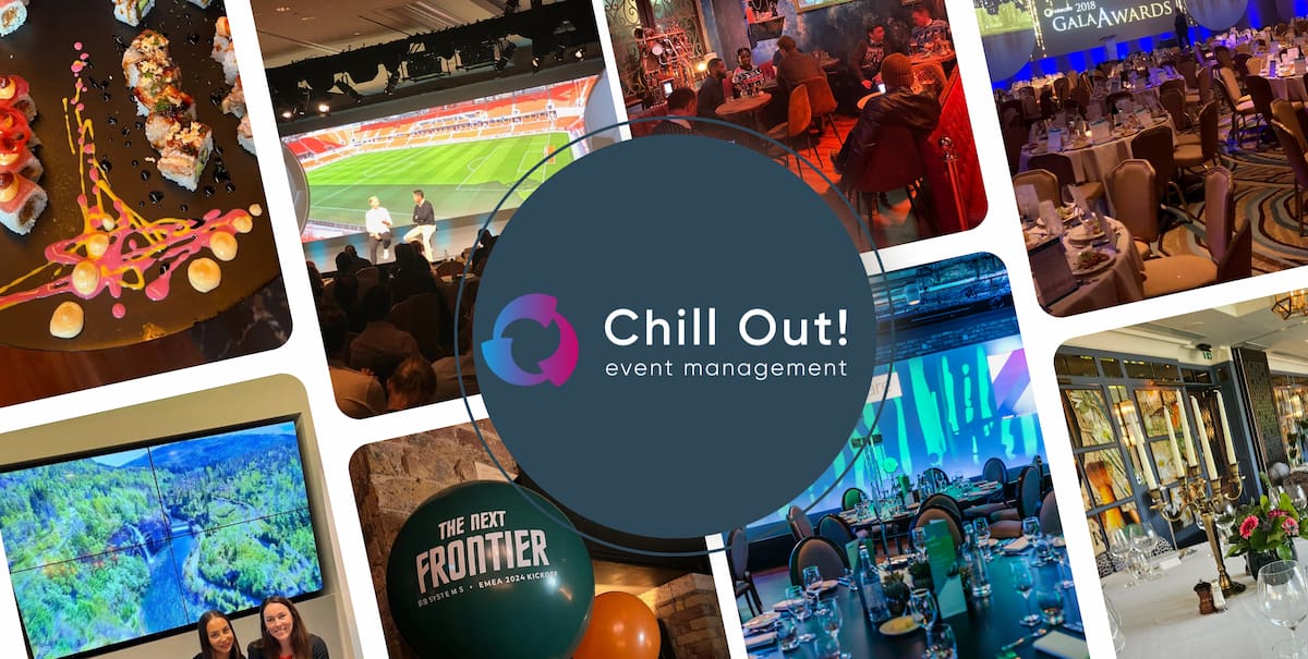 Chill Out logo in the centre, with different images behind it