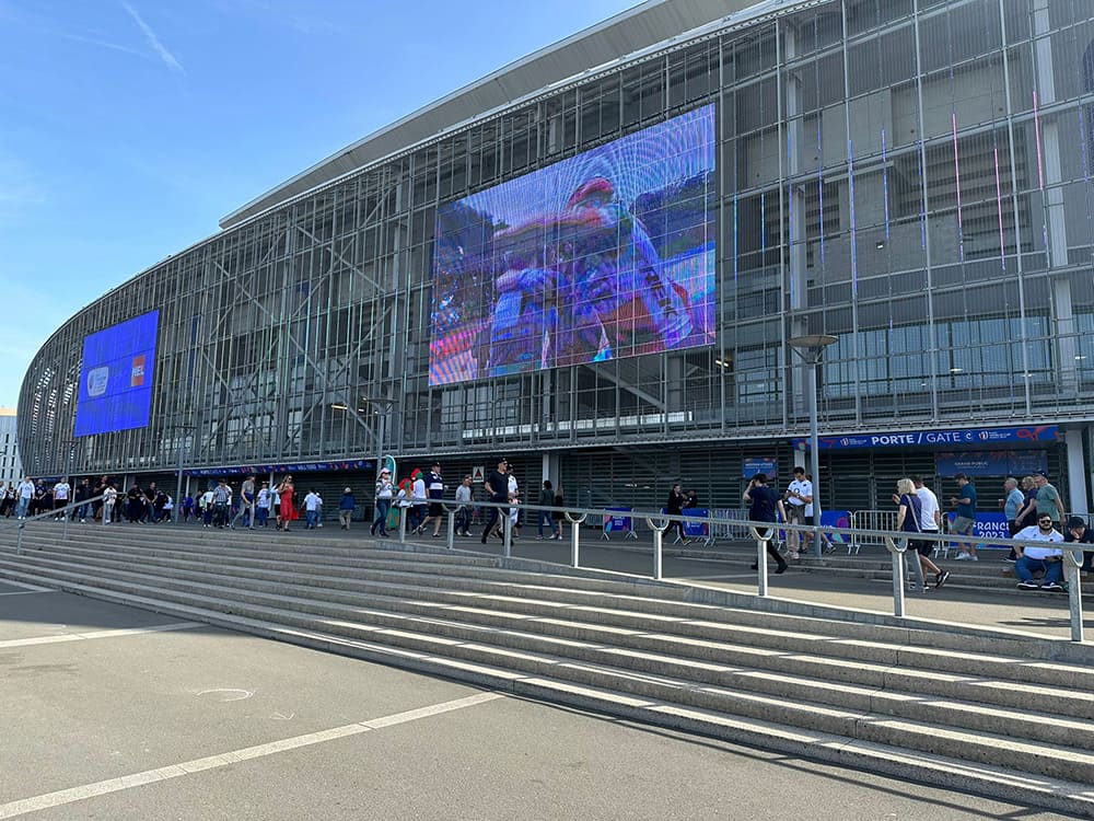 The outside of a sports stadium
